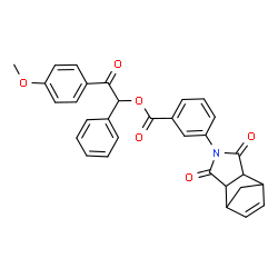 ChemSpider 2D Image | 2-(4-Methoxyphenyl)-2-oxo-1-phenylethyl 3-(3,5-dioxo-4-azatricyclo[5.2.1.0~2,6~]dec-8-en-4-yl)benzoate | C31H25NO6