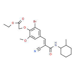 ChemSpider 2D Image | Ethyl (2-bromo-4-{(1E)-2-cyano-3-[(2-methylcyclohexyl)amino]-3-oxo-1-propen-1-yl}-6-methoxyphenoxy)acetate | C22H27BrN2O5