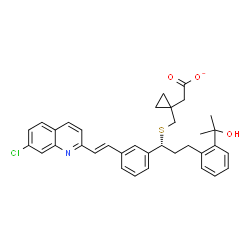 ChemSpider 2D Image | {1-[({(1R)-1-{3-[(E)-2-(7-Chloro-2-quinolinyl)vinyl]phenyl}-3-[2-(2-hydroxy-2-propanyl)phenyl]propyl}sulfanyl)methyl]cyclopropyl}acetate | C35H35ClNO3S