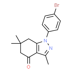 ChemSpider 2D Image | 1-(4-Bromophenyl)-3,6,6-trimethyl-1,5,6,7-tetrahydro-4H-indazol-4-one | C16H17BrN2O