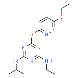 ChemSpider 2D Image | 6-[(6-Ethoxy-3-pyridazinyl)oxy]-N-ethyl-N'-isopropyl-1,3,5-triazine-2,4-diamine | C14H21N7O2