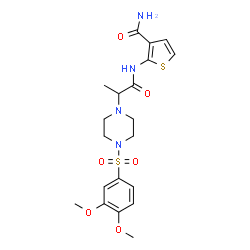 ChemSpider 2D Image | 2-[(2-{4-[(3,4-Dimethoxyphenyl)sulfonyl]-1-piperazinyl}propanoyl)amino]-3-thiophenecarboxamide | C20H26N4O6S2