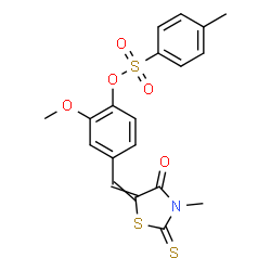ChemSpider 2D Image | 2-Methoxy-4-[(3-methyl-4-oxo-2-thioxo-1,3-thiazolidin-5-ylidene)methyl]phenyl 4-methylbenzenesulfonate | C19H17NO5S3