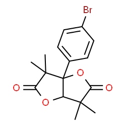 ChemSpider 2D Image | 3a-(4-Bromophenyl)-3,3,6,6-tetramethyltetrahydrofuro[3,2-b]furan-2,5-dione | C16H17BrO4