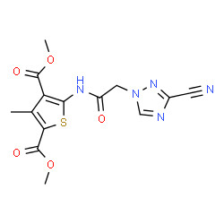 ChemSpider 2D Image | Dimethyl 5-{[(3-cyano-1H-1,2,4-triazol-1-yl)acetyl]amino}-3-methyl-2,4-thiophenedicarboxylate | C14H13N5O5S
