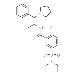 ChemSpider 2D Image | 2-Chloro-5-(diethylsulfamoyl)-N-[1-phenyl-1-(1-pyrrolidinyl)-2-propanyl]benzamide | C24H32ClN3O3S