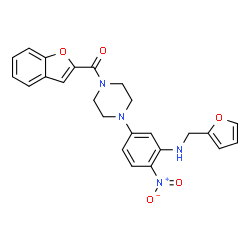 ChemSpider 2D Image | 1-Benzofuran-2-yl(4-{3-[(2-furylmethyl)amino]-4-nitrophenyl}-1-piperazinyl)methanone | C24H22N4O5