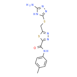 ChemSpider 2D Image | 5-{[(3-Amino-1H-1,2,4-triazol-5-yl)sulfanyl]methyl}-N-(4-methylphenyl)-1,3,4-thiadiazole-2-carboxamide | C13H13N7OS2