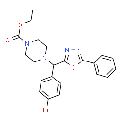 ChemSpider 2D Image | Ethyl 4-[(4-bromophenyl)(5-phenyl-1,3,4-oxadiazol-2-yl)methyl]-1-piperazinecarboxylate | C22H23BrN4O3