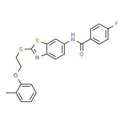 ChemSpider 2D Image | 4-Fluoro-N-(2-{[2-(2-methylphenoxy)ethyl]sulfanyl}-1,3-benzothiazol-6-yl)benzamide | C23H19FN2O2S2
