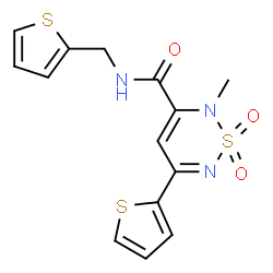 ChemSpider 2D Image | 2-Methyl-5-(2-thienyl)-N-(2-thienylmethyl)-2H-1,2,6-thiadiazine-3-carboxamide 1,1-dioxide | C14H13N3O3S3