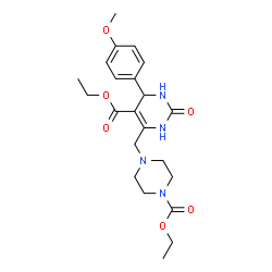 ChemSpider 2D Image | Ethyl 6-{[4-(ethoxycarbonyl)-1-piperazinyl]methyl}-4-(4-methoxyphenyl)-2-oxo-1,2,3,4-tetrahydro-5-pyrimidinecarboxylate | C22H30N4O6