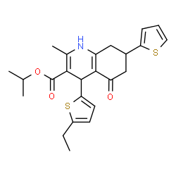 ChemSpider 2D Image | Isopropyl 4-(5-ethyl-2-thienyl)-2-methyl-5-oxo-7-(2-thienyl)-1,4,5,6,7,8-hexahydro-3-quinolinecarboxylate | C24H27NO3S2