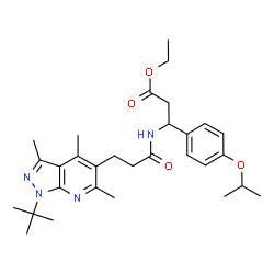 ChemSpider 2D Image | Ethyl 3-(4-isopropoxyphenyl)-3-({3-[3,4,6-trimethyl-1-(2-methyl-2-propanyl)-1H-pyrazolo[3,4-b]pyridin-5-yl]propanoyl}amino)propanoate | C30H42N4O4