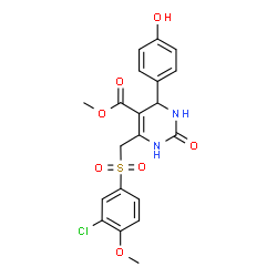 ChemSpider 2D Image | Methyl 6-{[(3-chloro-4-methoxyphenyl)sulfonyl]methyl}-4-(4-hydroxyphenyl)-2-oxo-1,2,3,4-tetrahydro-5-pyrimidinecarboxylate | C20H19ClN2O7S