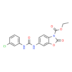 ChemSpider 2D Image | Ethyl 6-{[(3-chlorophenyl)carbamoyl]amino}-2-oxo-1,3-benzoxazole-3(2H)-carboxylate | C17H14ClN3O5