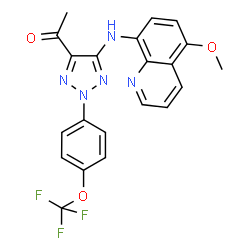 ChemSpider 2D Image | 1-{5-[(5-Methoxy-8-quinolinyl)amino]-2-[4-(trifluoromethoxy)phenyl]-2H-1,2,3-triazol-4-yl}ethanone | C21H16F3N5O3