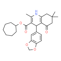 ChemSpider 2D Image | Cycloheptyl 4-(1,3-benzodioxol-5-yl)-2,7,7-trimethyl-5-oxo-1,4,5,6,7,8-hexahydro-3-quinolinecarboxylate | C27H33NO5