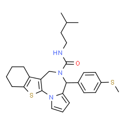 ChemSpider 2D Image | N-(3-Methylbutyl)-4-[4-(methylsulfanyl)phenyl]-7,8,9,10-tetrahydro-4H-[1]benzothieno[3,2-f]pyrrolo[1,2-a][1,4]diazepine-5(6H)-carboxamide | C27H33N3OS2