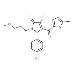 ChemSpider 2D Image | 5-(4-Chlorophenyl)-3-hydroxy-1-(3-methoxypropyl)-4-(5-methyl-2-furoyl)-1,5-dihydro-2H-pyrrol-2-one | C20H20ClNO5