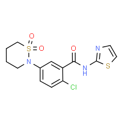 ChemSpider 2D Image | 2-Chloro-5-(1,1-dioxido-1,2-thiazinan-2-yl)-N-(1,3-thiazol-2-yl)benzamide | C14H14ClN3O3S2