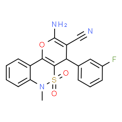 ChemSpider 2D Image | 2-Amino-4-(3-fluorophenyl)-6-methyl-4,6-dihydropyrano[3,2-c][2,1]benzothiazine-3-carbonitrile 5,5-dioxide | C19H14FN3O3S