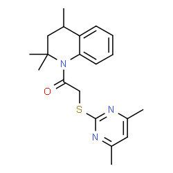 ChemSpider 2D Image | 2-[(4,6-Dimethyl-2-pyrimidinyl)sulfanyl]-1-(2,2,4-trimethyl-3,4-dihydro-1(2H)-quinolinyl)ethanone | C20H25N3OS