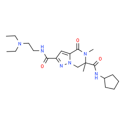 ChemSpider 2D Image | N~6~-Cyclopentyl-N~2~-[2-(diethylamino)ethyl]-5,6-dimethyl-4-oxo-4,5,6,7-tetrahydropyrazolo[1,5-a]pyrazine-2,6-dicarboxamide | C21H34N6O3