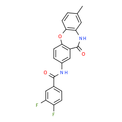 ChemSpider 2D Image | 3,4-Difluoro-N-(8-methyl-11-oxo-10,11-dihydrodibenzo[b,f][1,4]oxazepin-2-yl)benzamide | C21H14F2N2O3