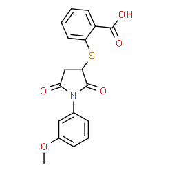 ChemSpider 2D Image | 2-{[1-(3-Methoxyphenyl)-2,5-dioxo-3-pyrrolidinyl]sulfanyl}benzoic acid | C18H15NO5S