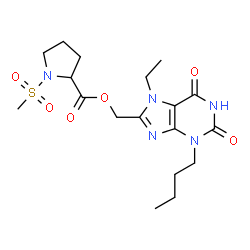 ChemSpider 2D Image | (3-Butyl-7-ethyl-2,6-dioxo-2,3,6,7-tetrahydro-1H-purin-8-yl)methyl 1-(methylsulfonyl)prolinate | C18H27N5O6S