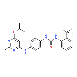 ChemSpider 2D Image | 1-{4-[(6-Isopropoxy-2-methyl-4-pyrimidinyl)amino]phenyl}-3-[2-(trifluoromethyl)phenyl]urea | C22H22F3N5O2
