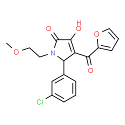 ChemSpider 2D Image | 5-(3-Chlorophenyl)-4-(2-furoyl)-3-hydroxy-1-(2-methoxyethyl)-1,5-dihydro-2H-pyrrol-2-one | C18H16ClNO5