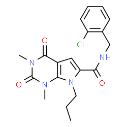 ChemSpider 2D Image | N-(2-Chlorobenzyl)-1,3-dimethyl-2,4-dioxo-7-propyl-2,3,4,7-tetrahydro-1H-pyrrolo[2,3-d]pyrimidine-6-carboxamide | C19H21ClN4O3