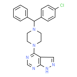ChemSpider 2D Image | 1-[(4-chlorophenyl)(phenyl)methyl]-4-{2H-pyrazolo[3,4-d]pyrimidin-4-yl}piperazine | C22H21ClN6