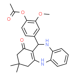 ChemSpider 2D Image | 4-(3,3-Dimethyl-1-oxo-2,3,4,5,10,11-hexahydro-1H-dibenzo[b,e][1,4]diazepin-11-yl)-2-methoxyphenyl acetate | C24H26N2O4