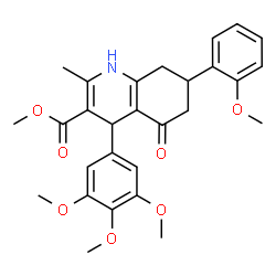 ChemSpider 2D Image | Methyl 7-(2-methoxyphenyl)-2-methyl-5-oxo-4-(3,4,5-trimethoxyphenyl)-1,4,5,6,7,8-hexahydro-3-quinolinecarboxylate | C28H31NO7