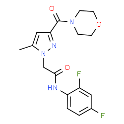 ChemSpider 2D Image | N-(2,4-Difluorophenyl)-2-[5-methyl-3-(4-morpholinylcarbonyl)-1H-pyrazol-1-yl]acetamide | C17H18F2N4O3