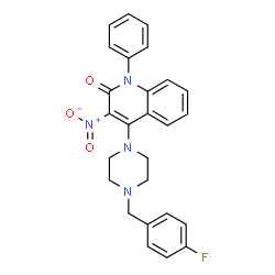 ChemSpider 2D Image | 4-[4-(4-Fluorobenzyl)-1-piperazinyl]-3-nitro-1-phenyl-2(1H)-quinolinone | C26H23FN4O3