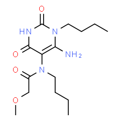 ChemSpider 2D Image | N-(6-Amino-1-butyl-2,4-dioxo-1,2,3,4-tetrahydro-5-pyrimidinyl)-N-butyl-2-methoxyacetamide | C15H26N4O4