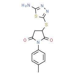 ChemSpider 2D Image | 3-[(5-Amino-1,3,4-thiadiazol-2-yl)sulfanyl]-1-(4-methylphenyl)-2,5-pyrrolidinedione | C13H12N4O2S2