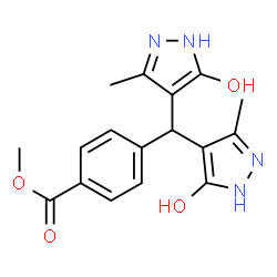 ChemSpider 2D Image | Methyl 4-[bis(5-hydroxy-3-methyl-1H-pyrazol-4-yl)methyl]benzoate | C17H18N4O4