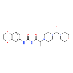 ChemSpider 2D Image | N-(2,3-Dihydro-1,4-benzodioxin-6-ylcarbamoyl)-2-[4-(4-morpholinylcarbonyl)-1-piperazinyl]propanamide | C21H29N5O6