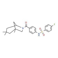 ChemSpider 2D Image | 4-Fluoro-N-{4-[(1,3,3-trimethyl-6-azabicyclo[3.2.1]oct-6-yl)carbonyl]phenyl}benzenesulfonamide | C23H27FN2O3S