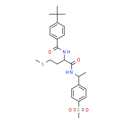 ChemSpider 2D Image | 4-(2-Methyl-2-propanyl)-N-[4-(methylsulfanyl)-1-({1-[4-(methylsulfonyl)phenyl]ethyl}amino)-1-oxo-2-butanyl]benzamide | C25H34N2O4S2