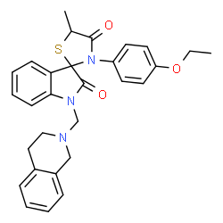 ChemSpider 2D Image | 1-(3,4-Dihydro-2(1H)-isoquinolinylmethyl)-3'-(4-ethoxyphenyl)-5'-methyl-4'H-spiro[indole-3,2'-[1,3]thiazolidine]-2,4'(1H)-dione | C29H29N3O3S