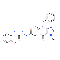 ChemSpider 2D Image | 2-[(3-Benzyl-7-ethyl-2,6-dioxo-2,3,6,7-tetrahydro-1H-purin-1-yl)acetyl]-N-(2-methoxyphenyl)hydrazinecarboxamide | C24H25N7O5