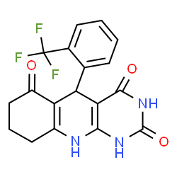 ChemSpider 2D Image | 5-[2-(Trifluoromethyl)phenyl]-5,8,9,10-tetrahydropyrimido[4,5-b]quinoline-2,4,6(1H,3H,7H)-trione | C18H14F3N3O3