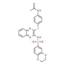 ChemSpider 2D Image | N-[4-[3-(2,3-dihydro-1,4-benzodioxin-6-ylsulfonylamino)quinoxalin-2-yl]sulfanylphenyl]acetamide | C24H20N4O5S2