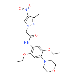 ChemSpider 2D Image | N-[2,5-Diethoxy-4-(4-morpholinyl)phenyl]-2-(3,5-dimethyl-4-nitro-1H-pyrazol-1-yl)acetamide | C21H29N5O6